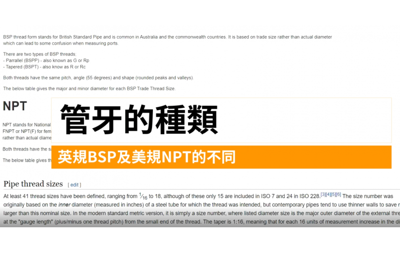 英制牙說明-管牙(R、Rc、Rp、G、NPT、BSP)